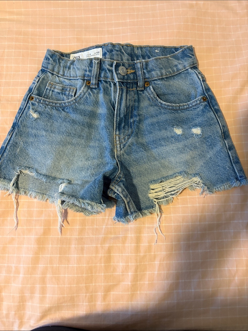 Zara Light Blue Distressed Denim Jean Shorts